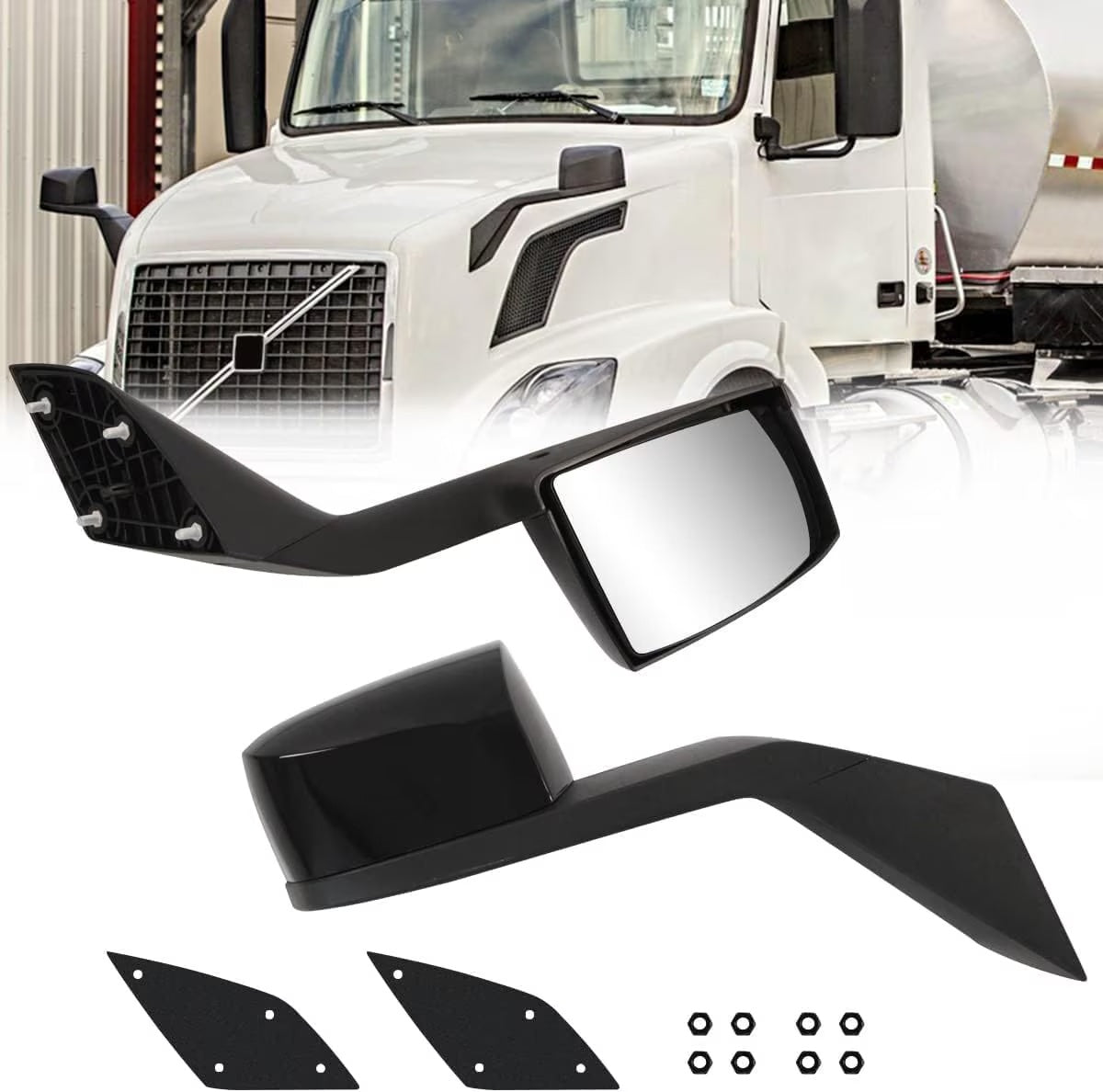Black Hood Mirror Assembly Kit Replacement With Mounting Kit