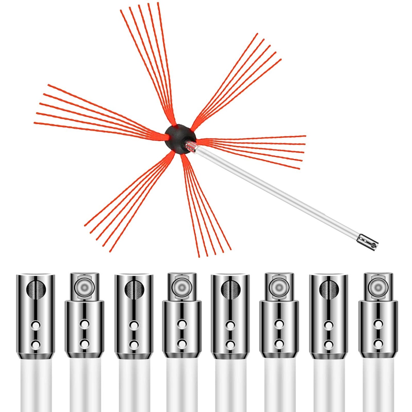 Chimney Sweep Kit 30FT Length, Chimney Brush Kit With 9 Nylon Flexible Rods, Rotary Chimney Cleaning Kit Driven By Drill, Chimney Cleaning Tool Kits For Sweeping Fireplace Flue