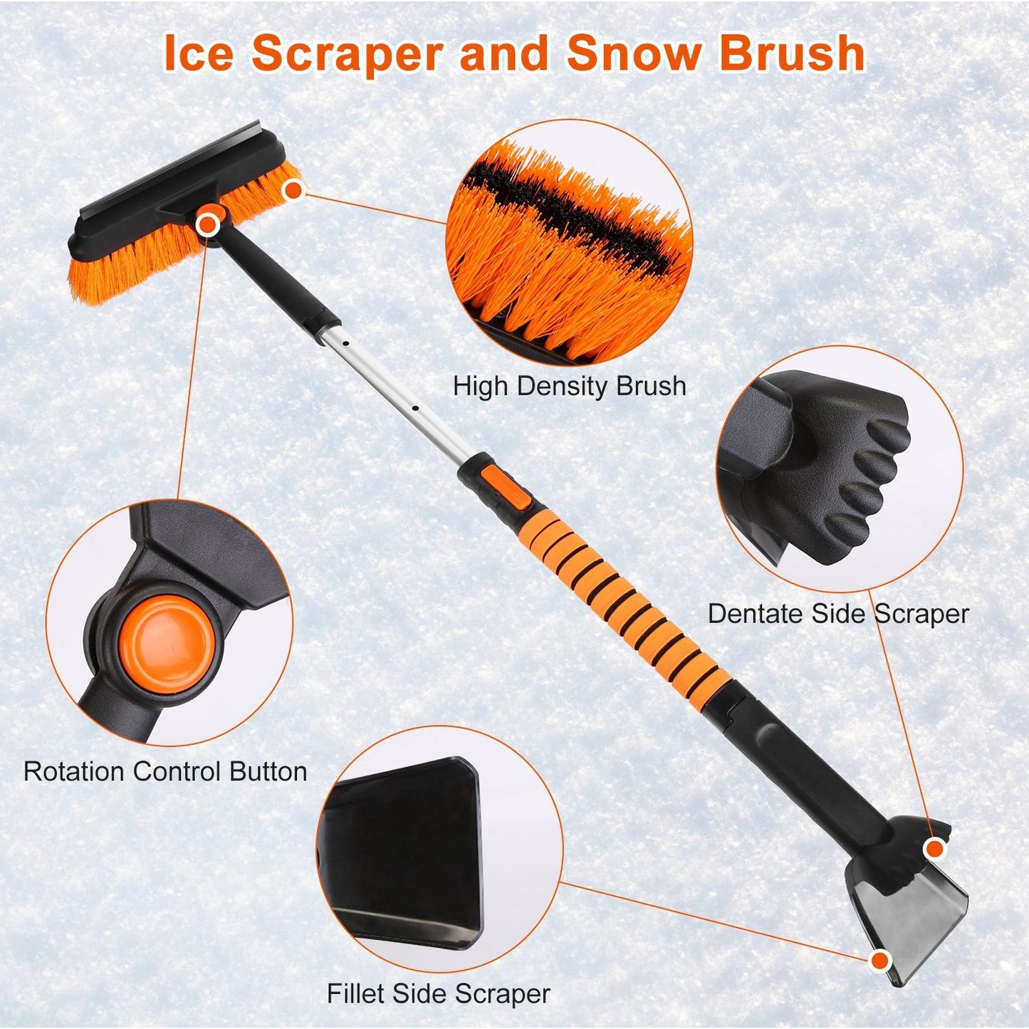 1Pc 5 In 1 Detachable Snow Remover Kits Extendable Ice Scraper Snow Shovel 180Degree Adjustable Snow Brush Head For Car Windshield Roof