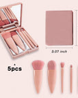Portable Makeup Brush Set 5pc – With Mirror & Travel Case, Pink