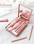 Portable Makeup Brush Set 5pc – With Mirror & Travel Case, Pink