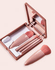 Portable Makeup Brush Set 5pc – With Mirror & Travel Case, Pink