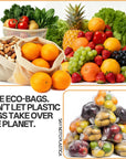 Reusable Produce Bags 6 Pack – Cotton Mesh Grocery Bags for Fruits & Vegetables