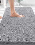 Grey chenille bathroom rug with rubber backing