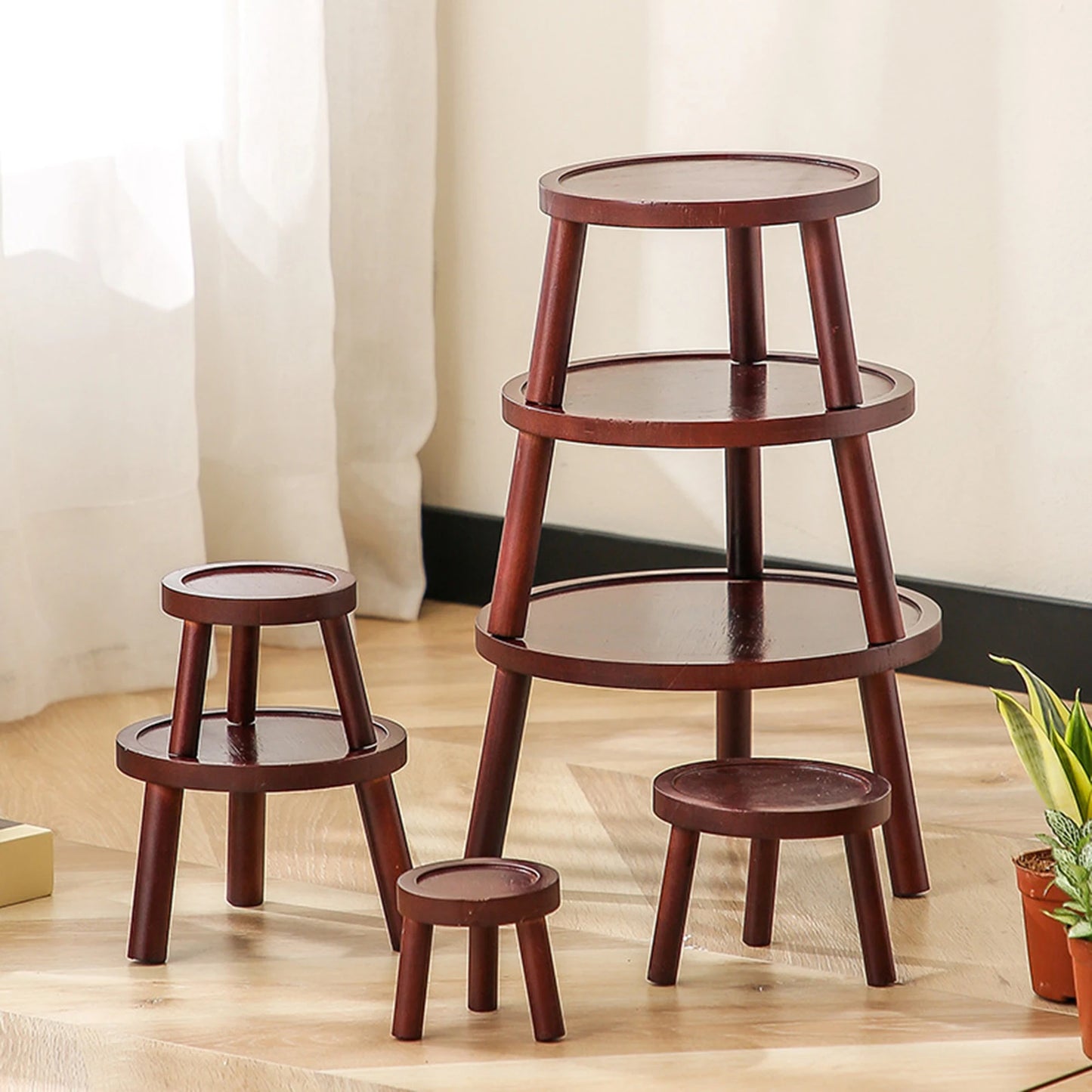 1Pc Mini Wooden Stool Plant Stand Plant Stool Bonsai Rack Plant Pot Riser Holder Flowerpot Rack Flower Pot Stool for Living Room