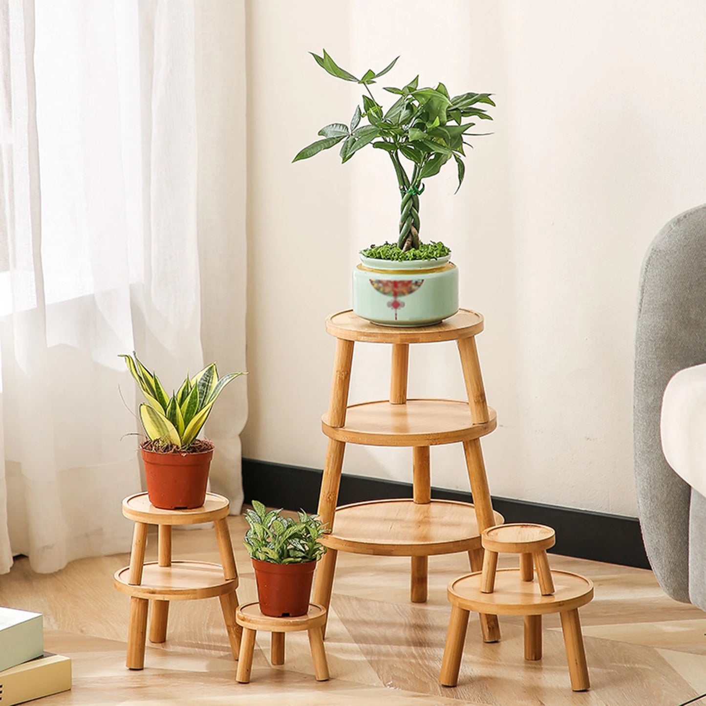 1Pc Mini Wooden Stool Plant Stand Plant Stool Bonsai Rack Plant Pot Riser Holder Flowerpot Rack Flower Pot Stool for Living Room