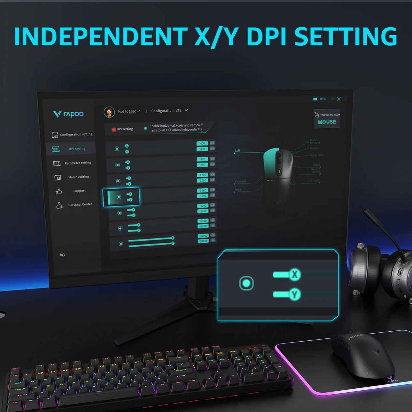 Rapoo VT1PRO/VT1PRO MA/VT3PRO/VT3PRO Max Wireless Gaming Mouse 8KHz Polling Rate 26000/30000 DPI 59g Lightweight Optical Sensor