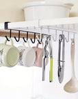 Under-Shelf Hanging Organizer with 6 Hooks – White Metal Kitchen Rack