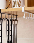 Under-Shelf Hanging Organizer with 6 Hooks – White Metal Kitchen Rack