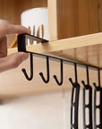 Under-Shelf Hanging Organizer with 6 Hooks – White Metal Kitchen Rack