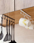 Under-Shelf Hanging Organizer with 6 Hooks – White Metal Kitchen Rack