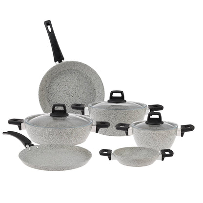 Gray 9 Piece Granite Cookware Set, Non-Flammable, Non-Stick, Dishwasher Safe, Long Lasting, Pan, Pancakes, Cookware