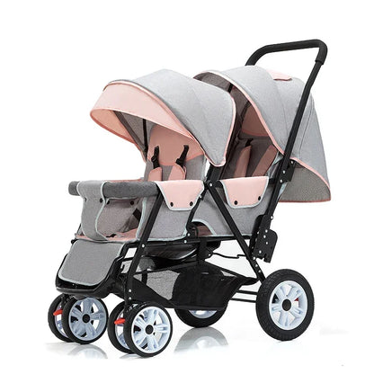 Twins Baby Stroller Can Sit and Lie Baby Carriage High Landscape Lightweight Collapsible Double Seat Carts 0-4 Years Old