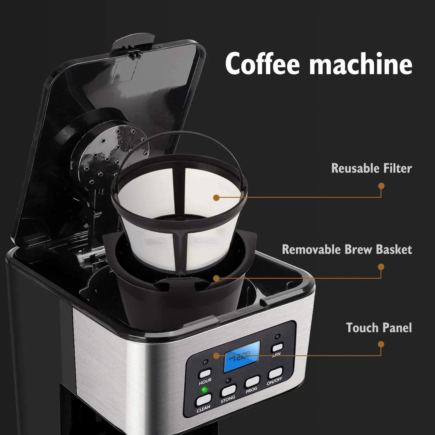 Automatic Coffee Machine Drip Cafe Maker 1.5L Glass Kettle American Espresso Coffee Maker Keep Warm Tea Pot Boiler