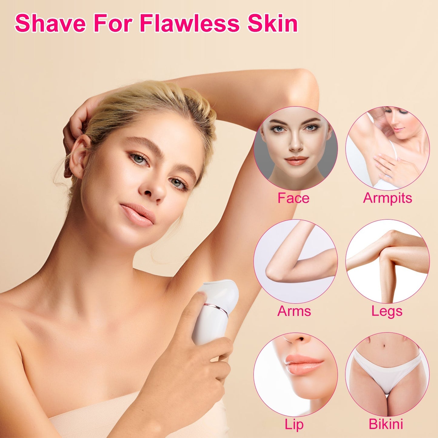 1Pc 5 In 1 Electric Body Epilator Rechargeable Women's Grooming Kit Epilator Shaver Facial Brush Callus Remover 5 Point Massager With LED Light LED Display Charging Base