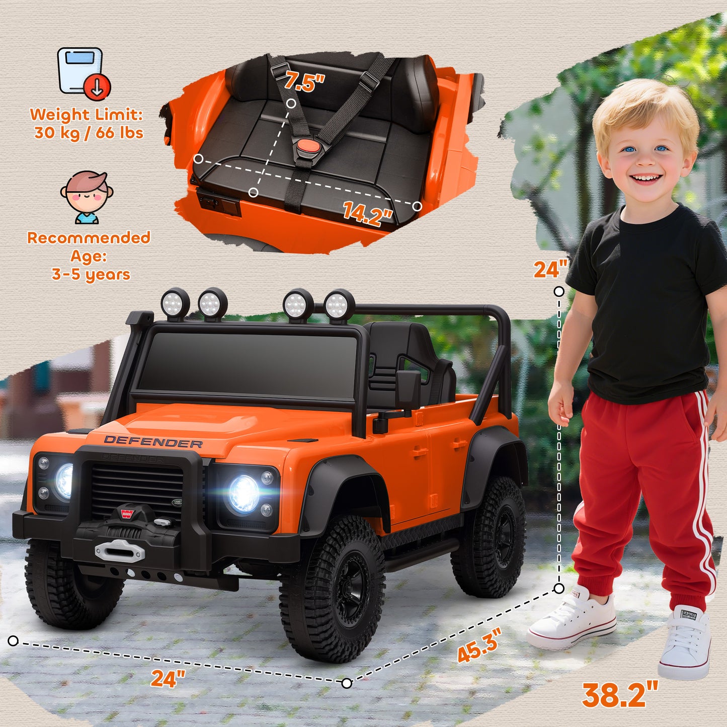 Electric Car For Remote Control, Dual Motors, Spring Suspension, LED Lights, Orange
