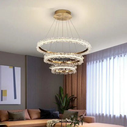 Luxury Crystal Gold Ring Led Chandelier Living Room Dining Room Bedroom Design Ring Chandelier Home Decoration Crystal Lamp