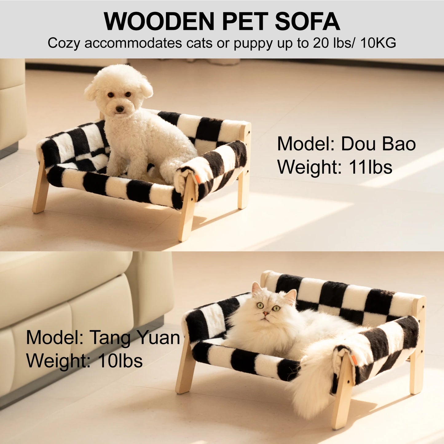 Cat Bed Sofawooden, Sturdy Fluffy Cat Couch Bed Dog Beds for Cats and Small Dogs Pet Furniture Elevated