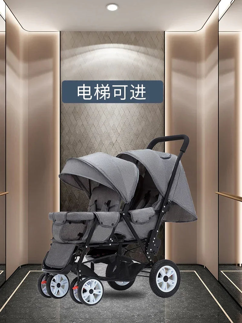 Twins Baby Stroller Can Sit and Lie Baby Carriage High Landscape Lightweight Collapsible Double Seat Carts 0-4 Years Old