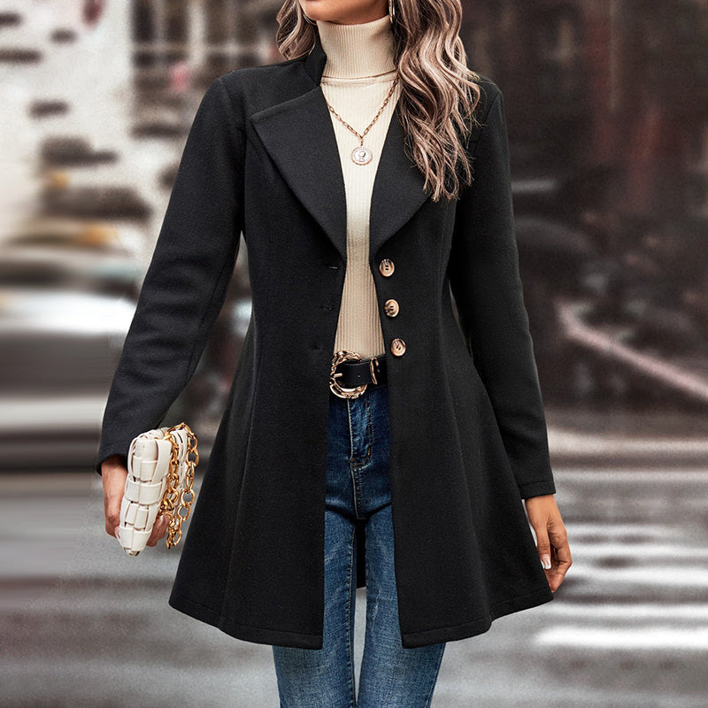 Women's Winter Overcoat Lapel Collar Single Breasted Outerwear Long Pea Coat