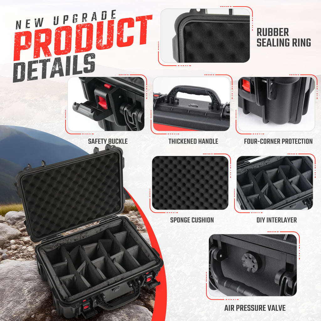 Waterproof Hard Case With Lid Storage Box And Dividers - Black Plastic Precision Instrument Case