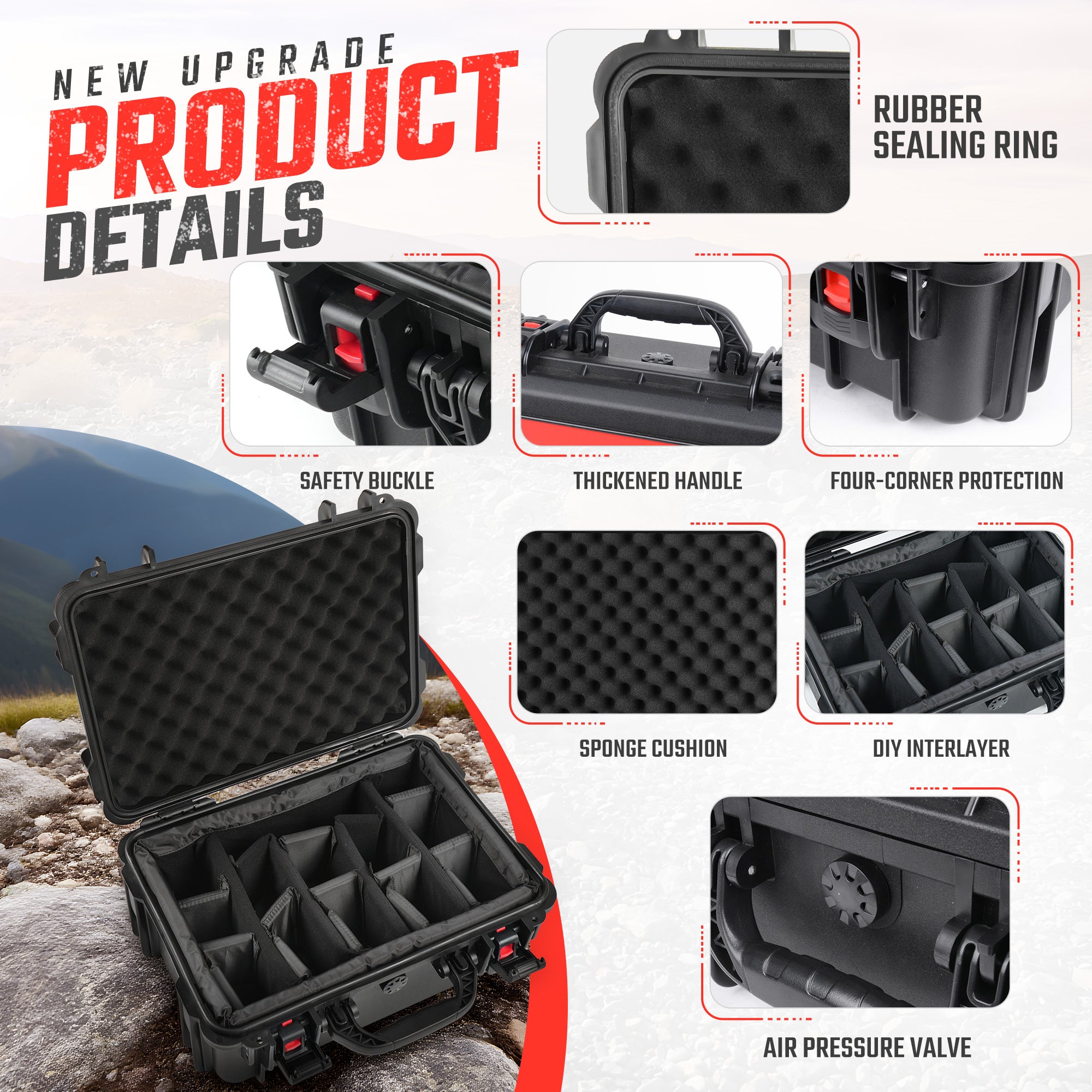 Waterproof Hard Case With Lid Storage Box And Dividers - Black Plastic Precision Instrument Case