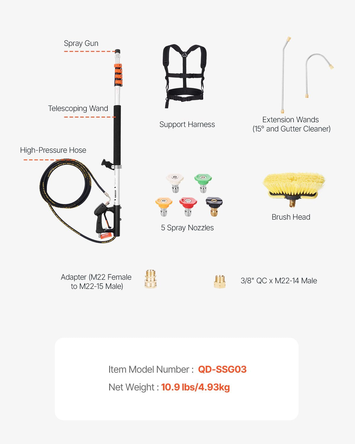 Pressure Washer Telescoping Wand 18 Ft Brush Head Included Telescopic Spray Wand