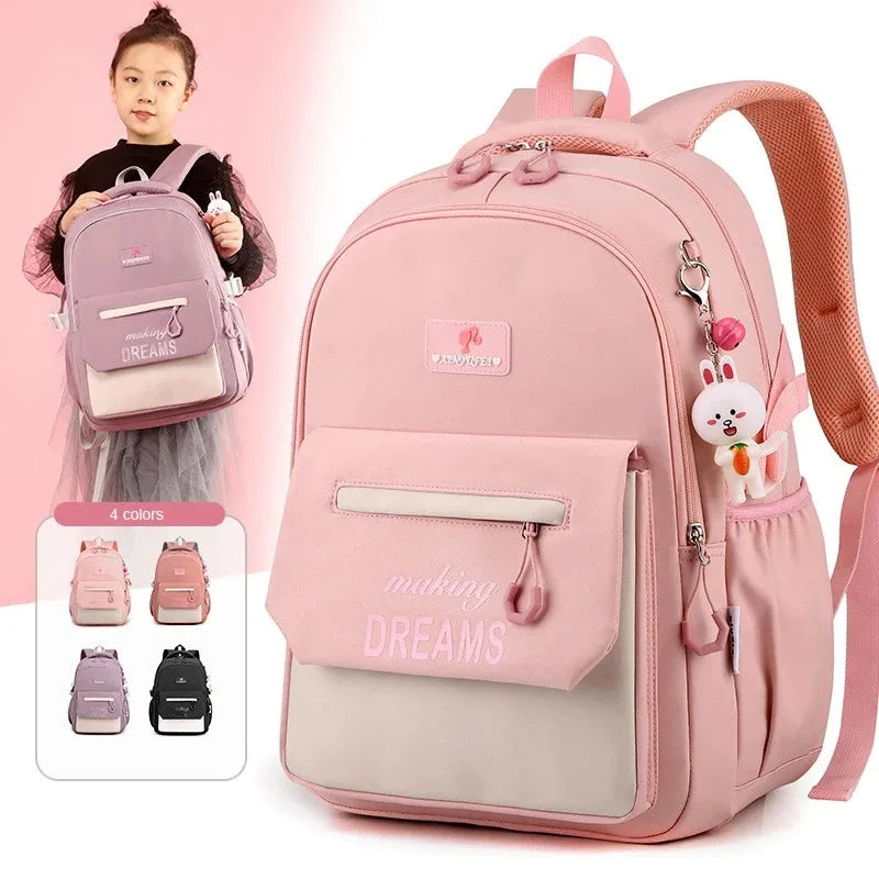 School Backpack for Girls Primary School Student Bag 8-14 Years Children Pink Bookbag Kids Satchels Teenagers Knapsack Mochila