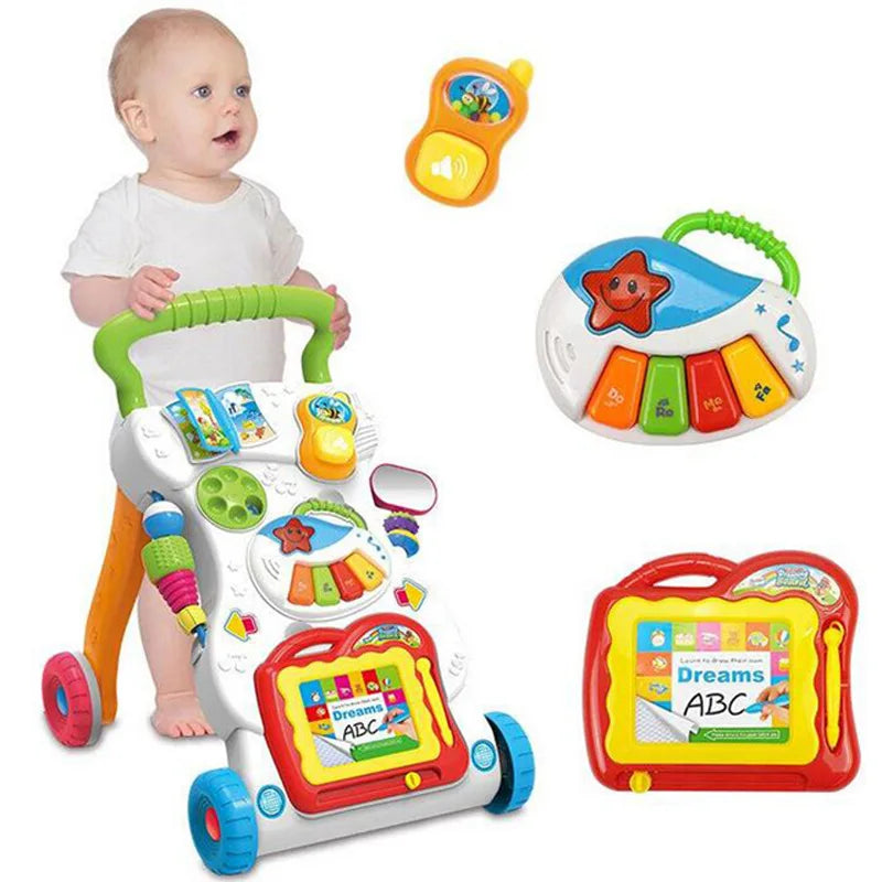 Infant Children Walker Trolley Music Walker Adjustable Speed Anti-Rollover Baby Learn to Walk Stroller Toys