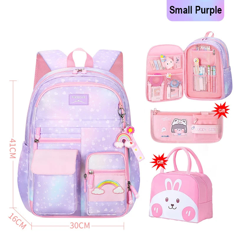 Girls School Backpacks Kawaii Book Bag with Compartments for Girl Kid Students Elementary School Back Pack Kids Rucksack Mochila