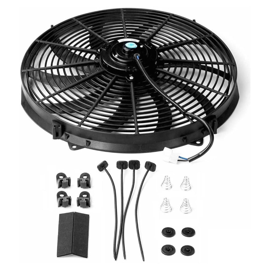 16 Inch Electric Radiator Cooling Fan 12V 120W 10 Blades Car Thermostat Kit With Mounting Kit