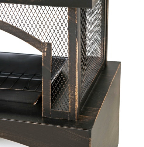 37 Inch Rectangular Metal Outdoor Wood Burning Fireplace - Outdoor Fireplace With Built-in Log Storage & Brush Stick For Log Burner Fire Pit In Patio Garden & Backyard