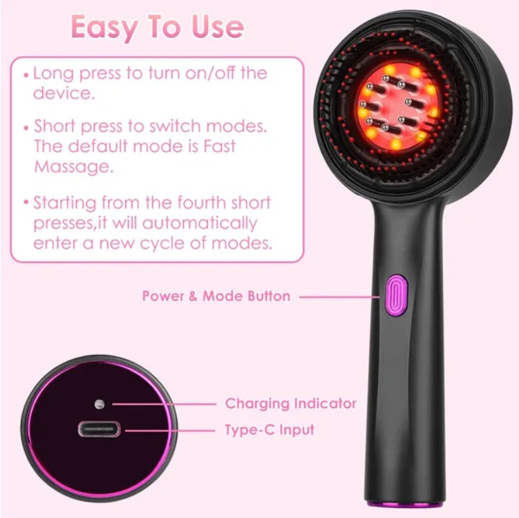 3 In 1 Red Light Scalp Massager Brush Cordless Hair Oil Applicator Massage Comb With 3 Modes Rechargeable IPX7 Waterproof
