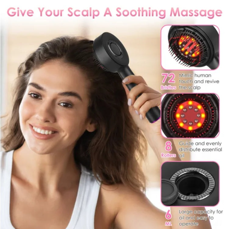 3 In 1 Red Light Scalp Massager Brush Cordless Hair Oil Applicator Massage Comb With 3 Modes Rechargeable IPX7 Waterproof