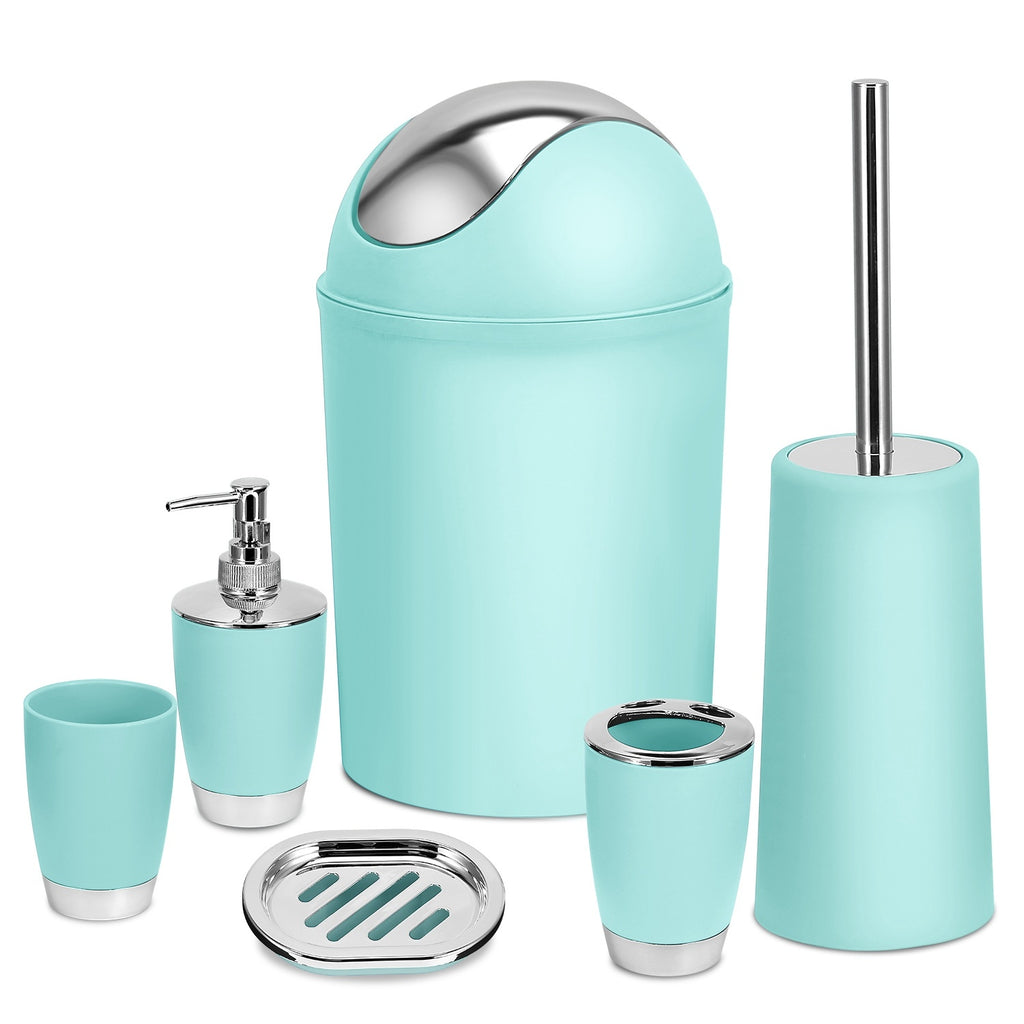 Bathroom Accessories Set 6 Pcs Bathroom Set Ensemble Complete Soap Dispenser Toothbrush Holder Tumbler Soap Dish Toilet Cleaning Brush Trash Can