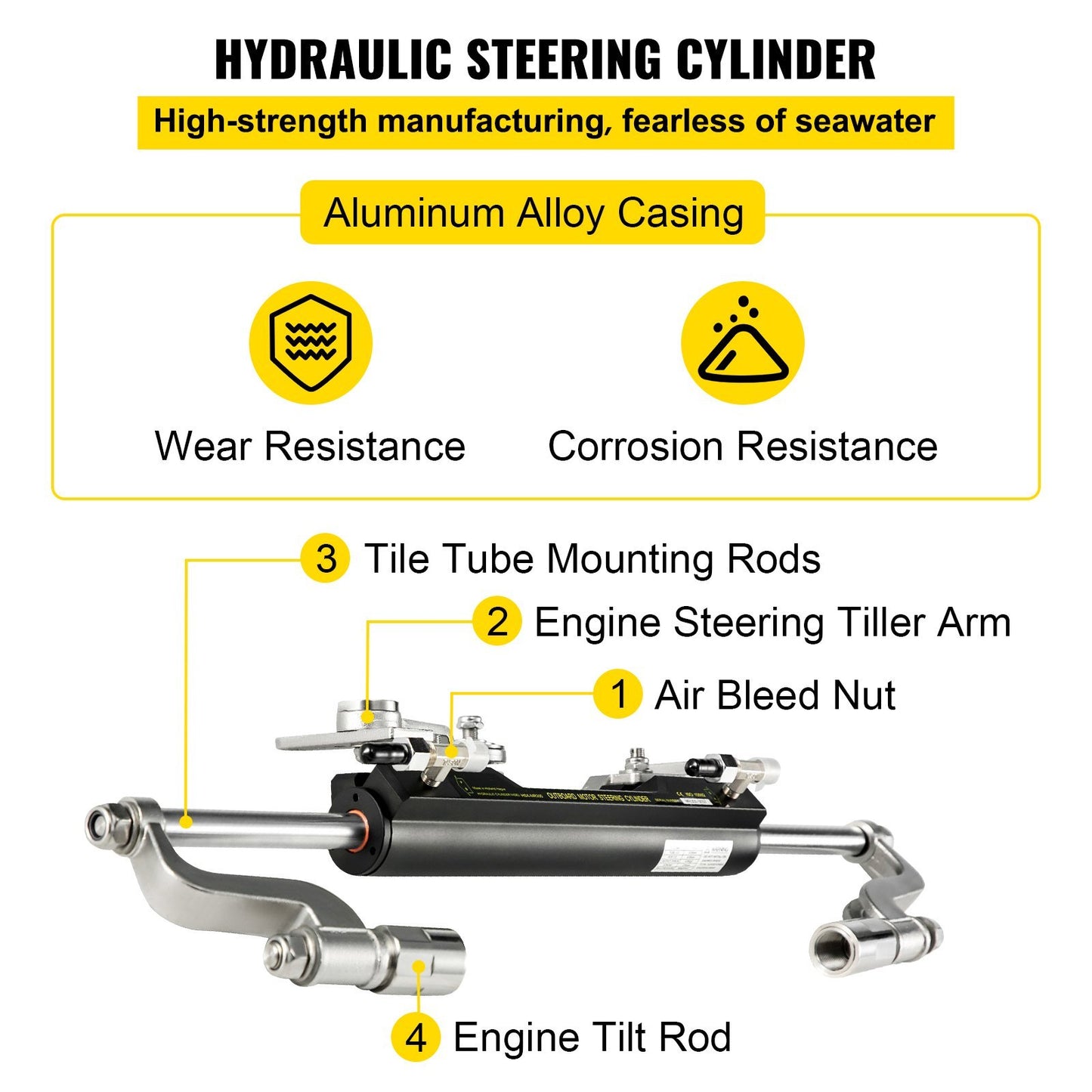 Hydraulic Steering Kit 300HP Hydraulic Steering Compact Cylinder Hydraulic Outboard Steering Kit With Helm For Boat Marine Steering System