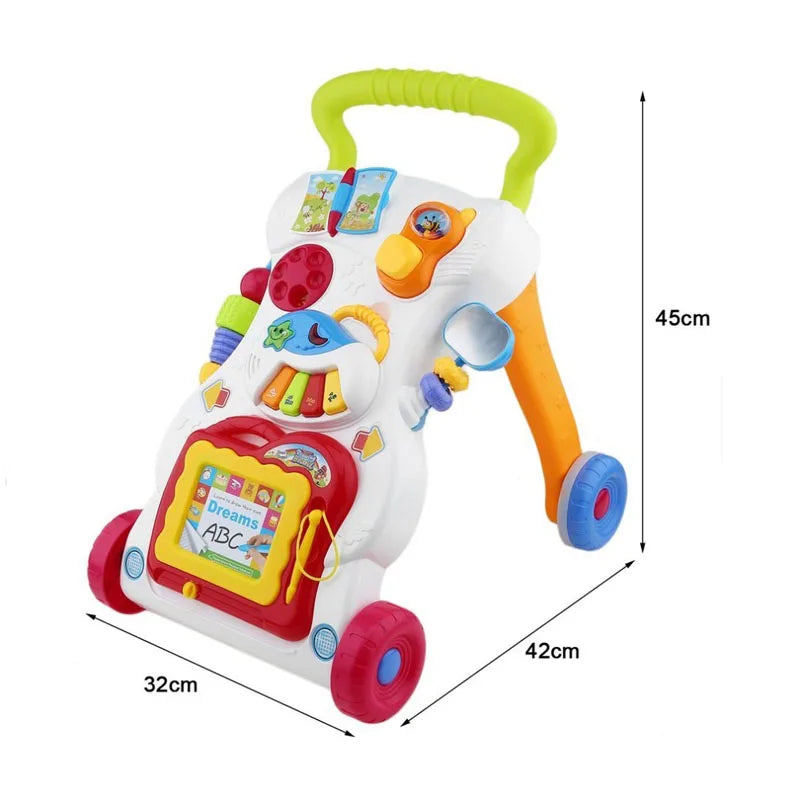 Infant Children Walker Trolley Music Walker Adjustable Speed Anti-Rollover Baby Learn to Walk Stroller Toys