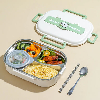 Stainless Steel Thermal Lunch Box with Cutlery Set 2/4/5 Grids Heat Preservation Bento Box Panda for Children School Picnic