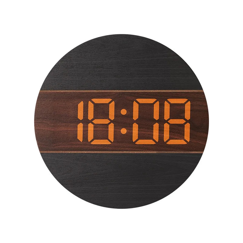 Large Screen Digital Clock Wooden Color 12/24H Household Wall Mounted Clock for Living Room with Automatic Brightness Adjustment