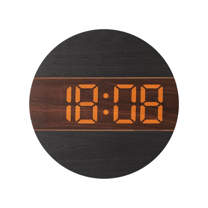 Large Screen Digital Clock Wooden Color 12/24H Household Wall Mounted Clock for Living Room with Automatic Brightness Adjustment