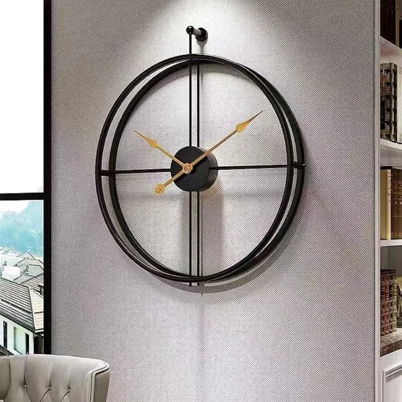 50/60Cm Metal Wall Clock Large Size 3D Nordic round Wall Watch Walnut Pionter Modern Style Clock Home Decoration for Living Room