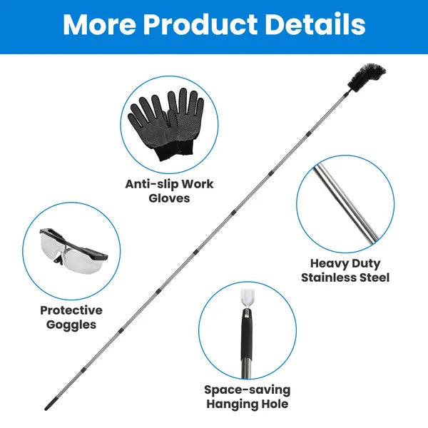 11.5FT Gutter Cleaning Brush With Telescoping Handle Rain Gutter Cleaner Extendable Gutter Cleaning Tool From The Ground With 2 Angled Brushes Anti-slip Gloves Goggles GPCT5351