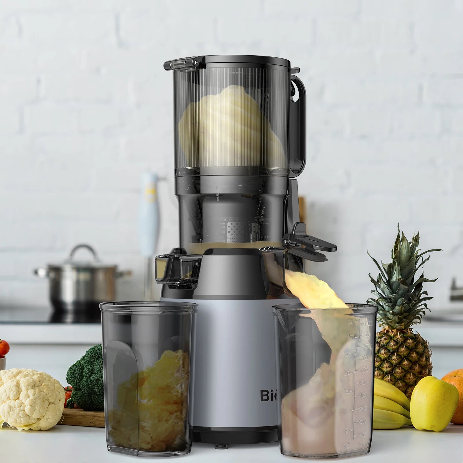 Cold Press Juicer,With 130Mm Feed Chute,Fit Whole Fruits & Vegetables,High Juice Yield,Bpa FREE Slow Masticating Juicer