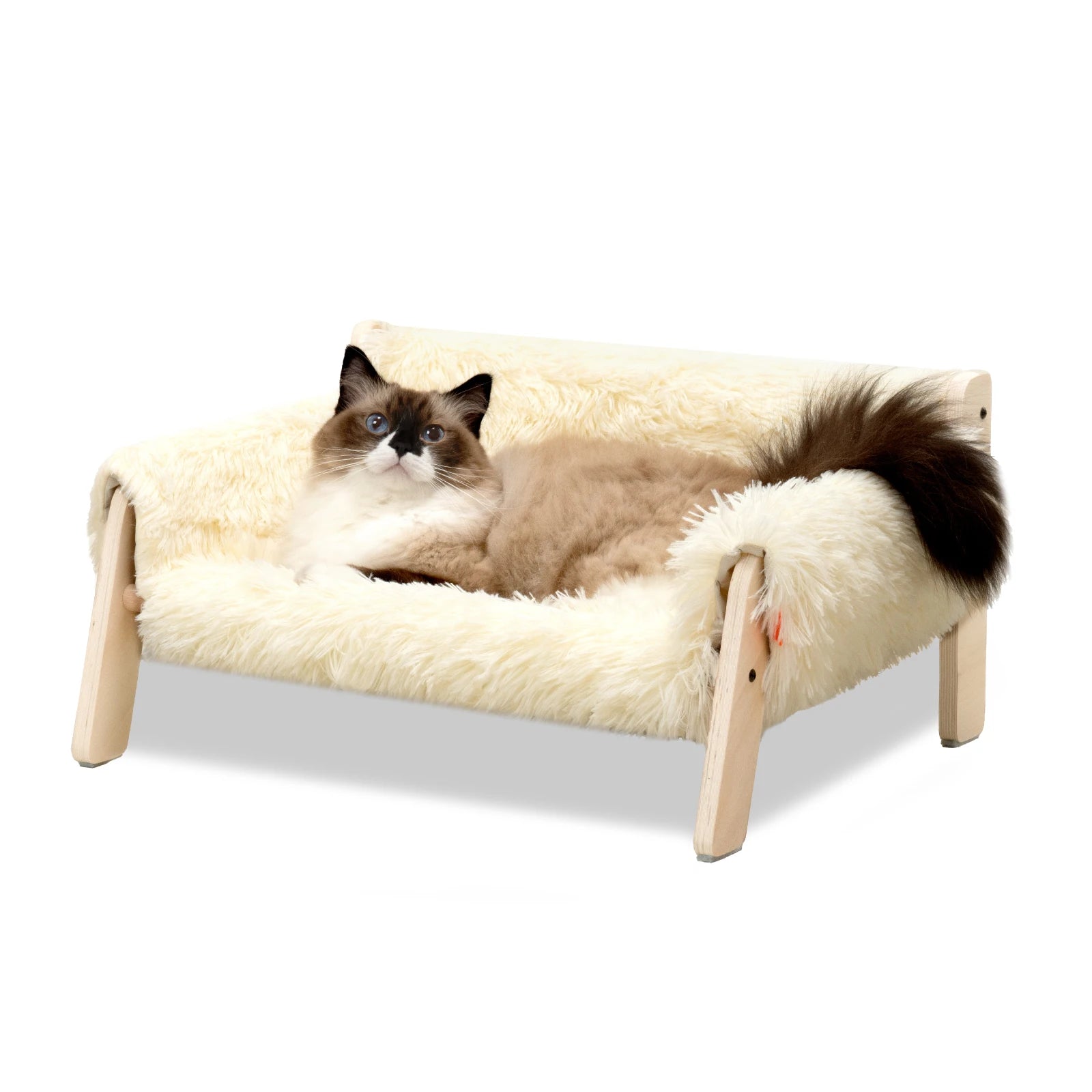 Cat Bed Sofawooden, Sturdy Fluffy Cat Couch Bed Dog Beds for Cats and Small Dogs Pet Furniture Elevated