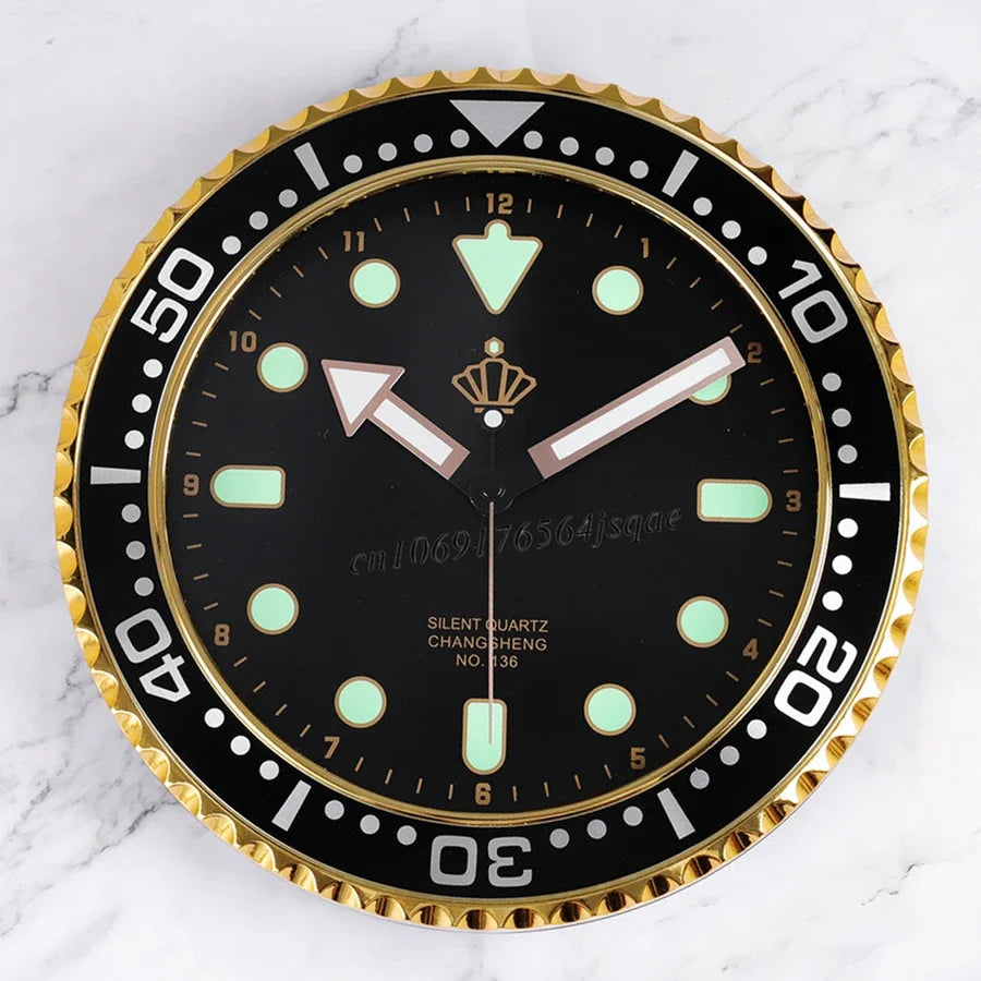 12 Inch Luminous Wall Clocks Glow in the Dark Silent Non-Ticking Gold Role Wall Clock Bedroom Office Wall Decor Battery Operated