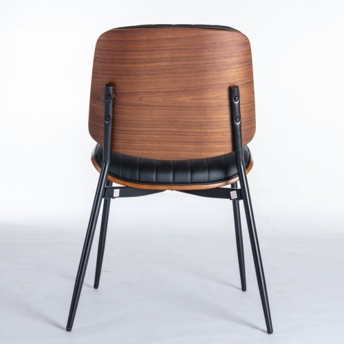 Dining Chairs Set Of 2 Mid Century Modern Retro Faux Leather Chair With Walnut Bentwood Back Upholstered Seat Metal Legs Adjustable Foot For Kitchen Dining Room Chairs