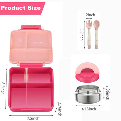 Bento Lunch Box Set for Kids with 8Oz Soup Thermo, Leak-Proof Lunch Containers with 4 Compartment for Kids to School