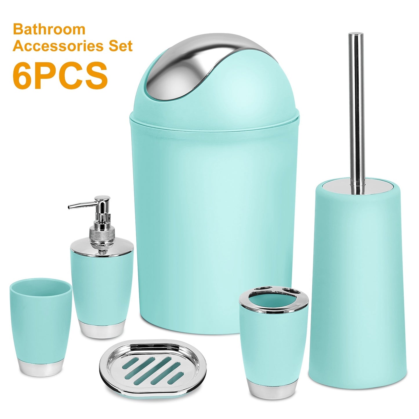 Bathroom Accessories Set 6 Pcs Bathroom Set Ensemble Complete Soap Dispenser Toothbrush Holder Tumbler Soap Dish Toilet Cleaning Brush Trash Can