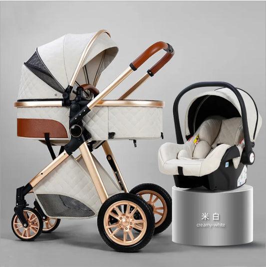 Fashion Baby Stroller 3 in 1 Folding Prams Portable Travel Baby Carriage Luxury Leather High Landscape Baby Car