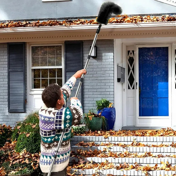 11.5FT Gutter Cleaning Brush With Telescoping Handle Rain Gutter Cleaner Extendable Gutter Cleaning Tool From The Ground With 2 Angled Brushes Anti-slip Gloves Goggles GPCT5351